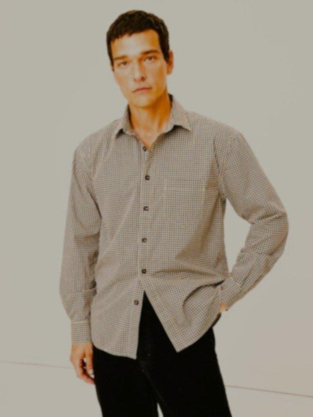 Banana Republic 100% Cotton Grey and Yellow Plaid Shirt